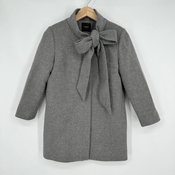 Smythe Bow Collar Coat Wool Blend Long Jacket, Gray - Picture 1 of 10